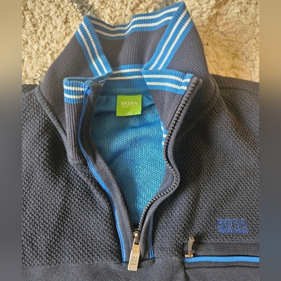 Hugo Boss Casual Pullover 1/3 Zip With Elbow Patches Size Xl - Picture 2 of 7